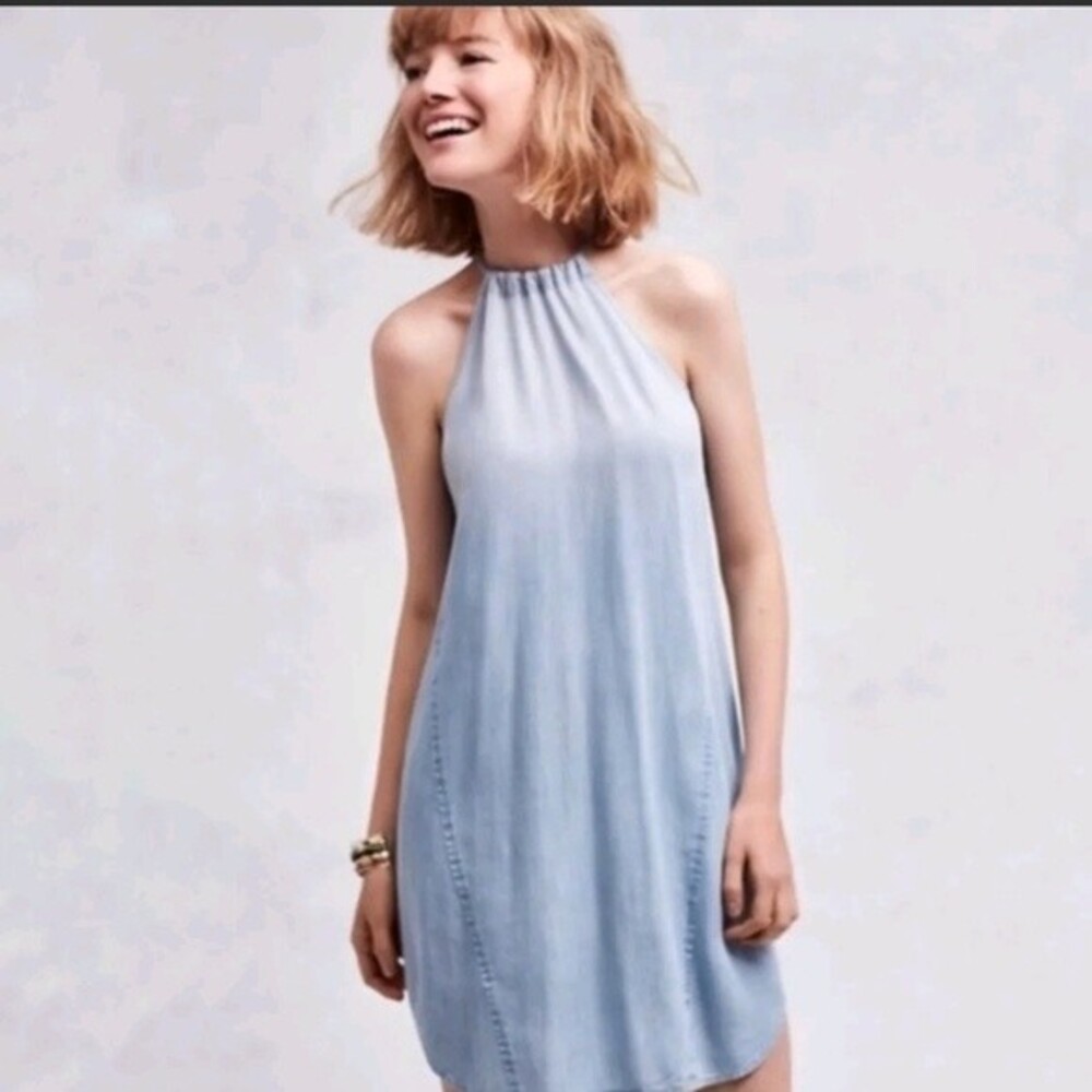 Anthropologie Cloth & Stone Blue Chambray Halter Dress Size PS